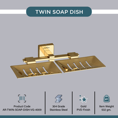 Arquin Stainless Steel Gold Twin Soap Dish for Bathroom (25.3X15X4.6 CM)