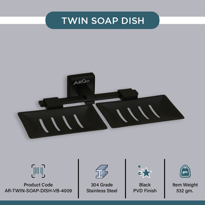 Stainless Steel Black Matt Twin Soap Dish for Bathroom (25.3X15X4.6 CM)
