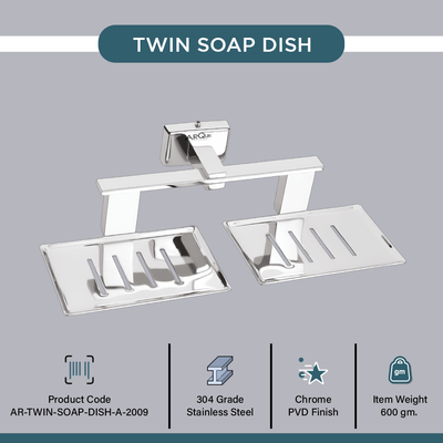 Stainless Steel Chrome Twin Soap Dish for Bathroom (26X13X6.3 CM)