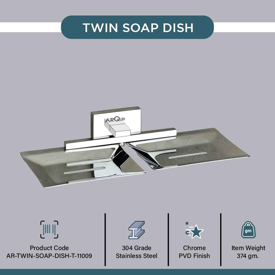 Stainless Steel Chrome Twin Soap Dish Holder for Bathroom (25.4X12.3X4 CM)