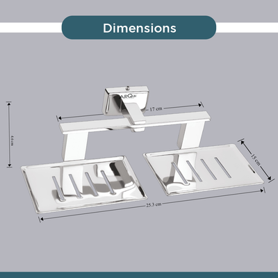 Stainless Steel Chrome Twin Soap Dish for Bathroom (26X13X6.3 CM)