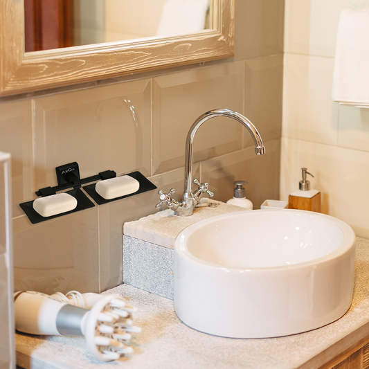 Arquin Stainless Steel Black Matt Twin Soap Dish for Bathroom (25.3X15X4.6 CM)