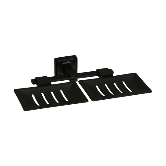 Arquin Stainless Steel Black Matt Twin Soap Dish for Bathroom (25.3X15X4.6 CM)
