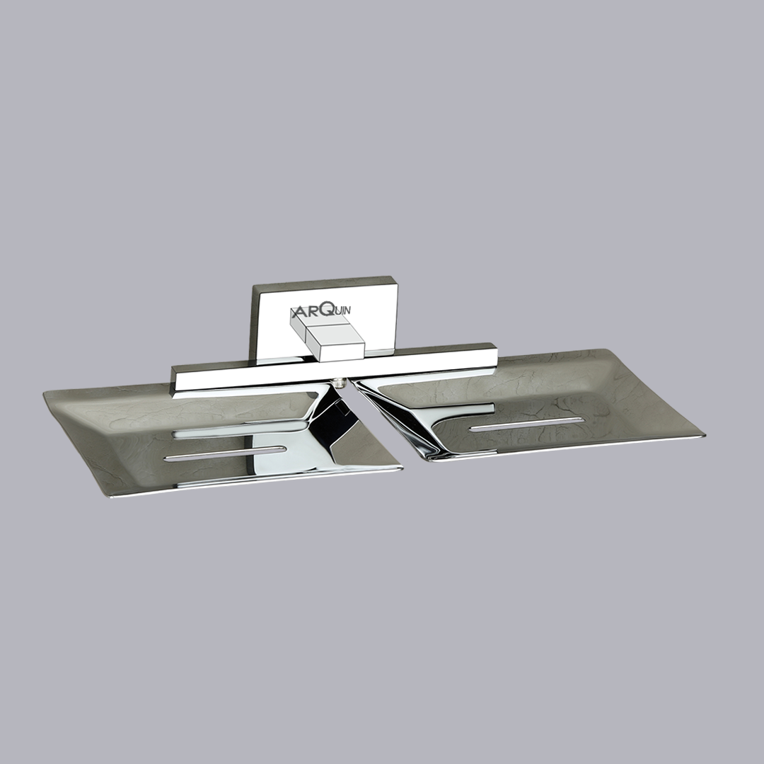Arquin Stainless Steel Chrome Twin Soap Dish Holder for Bathroom (25.4X12.3X4 CM)