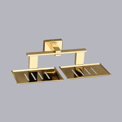Arquin Stainless Steel Gold Twin Soap Dish for Bathroom (26X13X6.3 CM)