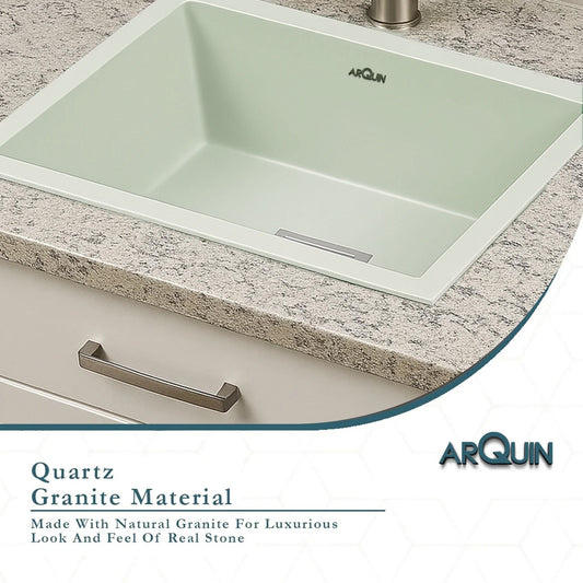 Quartz Single Bowl Kitchen Sink (24 x 18 x 9 Inches) ( Green)