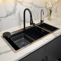 Waterfall Smart Kitchen Sink Double Bowl  (37 x 18 x 9 Inches) | Stainless Steel Sink