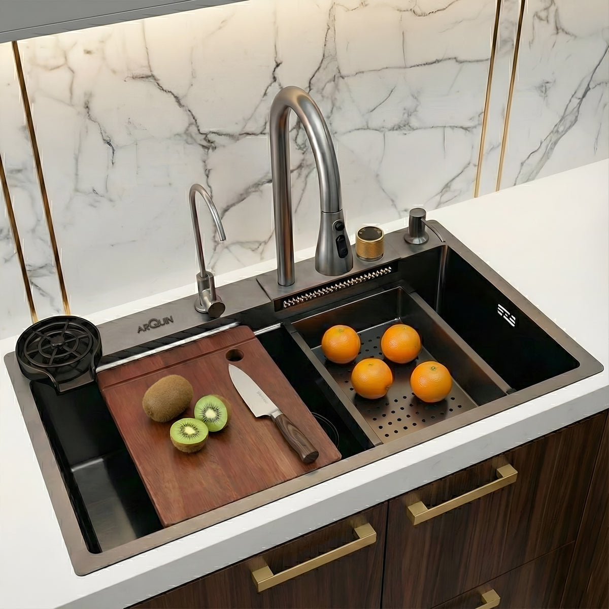 Waterfall Smart Kitchen Sink (30 x 18 x 9 Inches) | Stainless Steel Sink