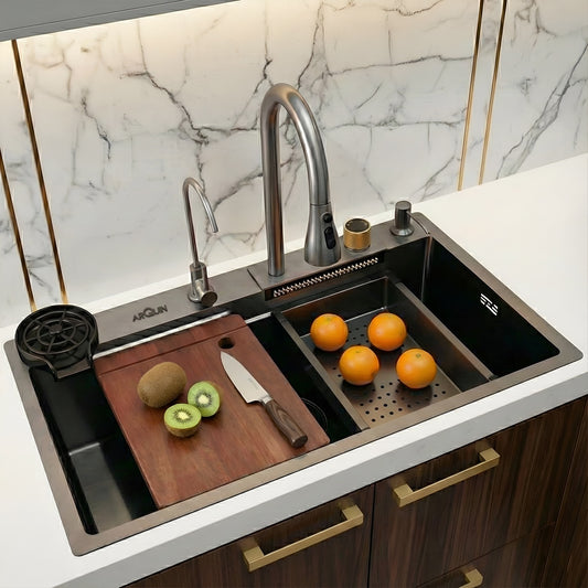 Waterfall Smart Kitchen Sink (30 x 18 x 9 Inches) | Stainless Steel Sink