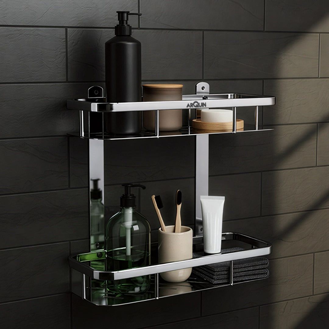 ARQUIN Bathroom Shelf for Wall (5x12 Inch) Double Matrix Shelf | Stainless Steel
