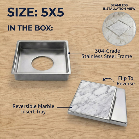 Tile Insert Floor Drainer 304 SS Grade With Cockroach Trap (5x5 Inch)