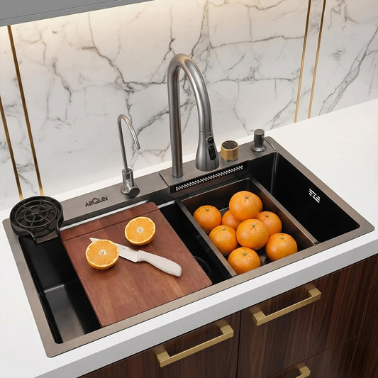 Waterfall Smart Kitchen Sink (30 x 18 x 9 Inches) 304 Grade Stainless Steel Sink