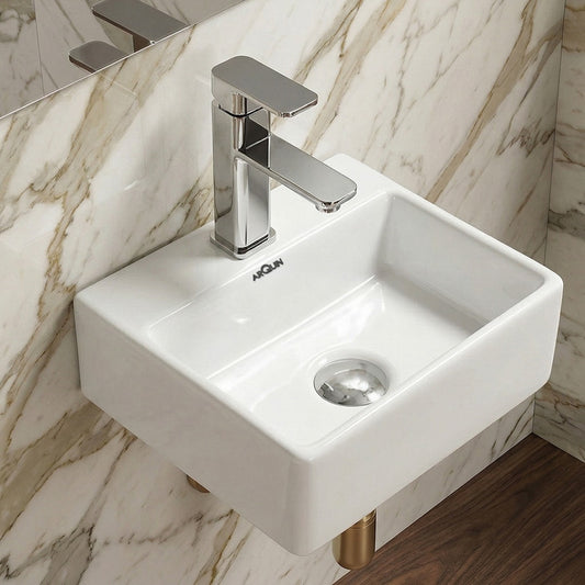 Platinum Ceramic Wall Hung Washbasin for Bathroom | Wall Mounted Rectangular Sink| Ceramic Wall Hung Small Bathroom Basin CUBA