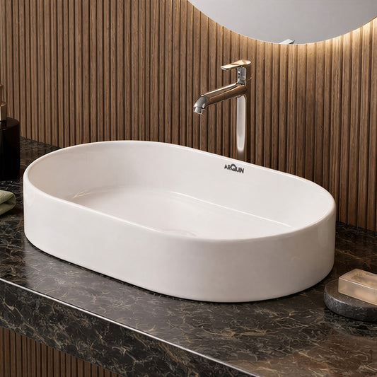 ARQUIN ARQUIN Wash Basin for Bathroom Tabletop | Ceramic Glossy Rectangular Countertop Vessel Sink | Vanity Washbasin for Dining Hall & Home LEELEE