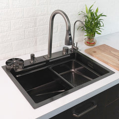 Waterfall Smart Kitchen Sink (24 x 18 x 9 Inches) | Heavy Stainless Steel Sink