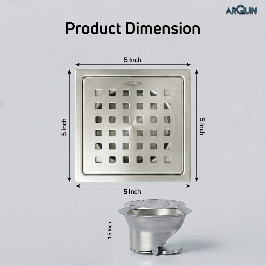 Square Floor Drainer 304 SS Grade with Cockroach Trap (5X5 Inch)