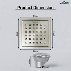 Square Floor Drainer 304 SS Grade with Cockroach Trap (5X5 Inch)