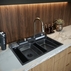 Piano Waterfall Kitchen Sink (30 x 18 x 9 Inches) | Heavy Grade Stainless Steel Sink