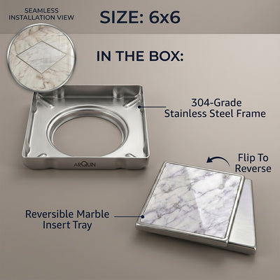 Tile Insert Floor Drainer 304 SS Grade With Cockroach Trap (6X6 Inches)