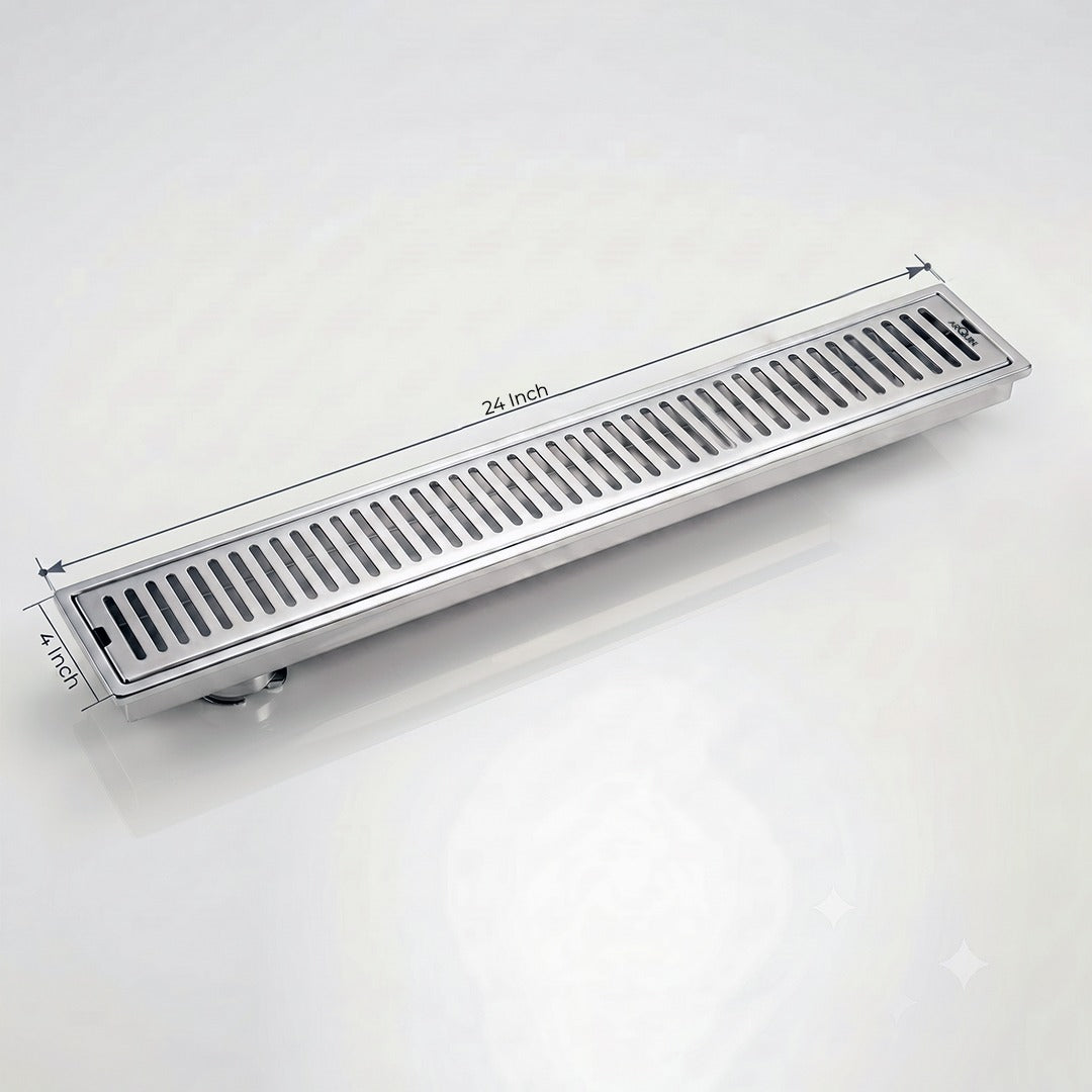 Shower Water Drain Channel SS 304 Grade with Cockroach Trap (24X4 Inch)