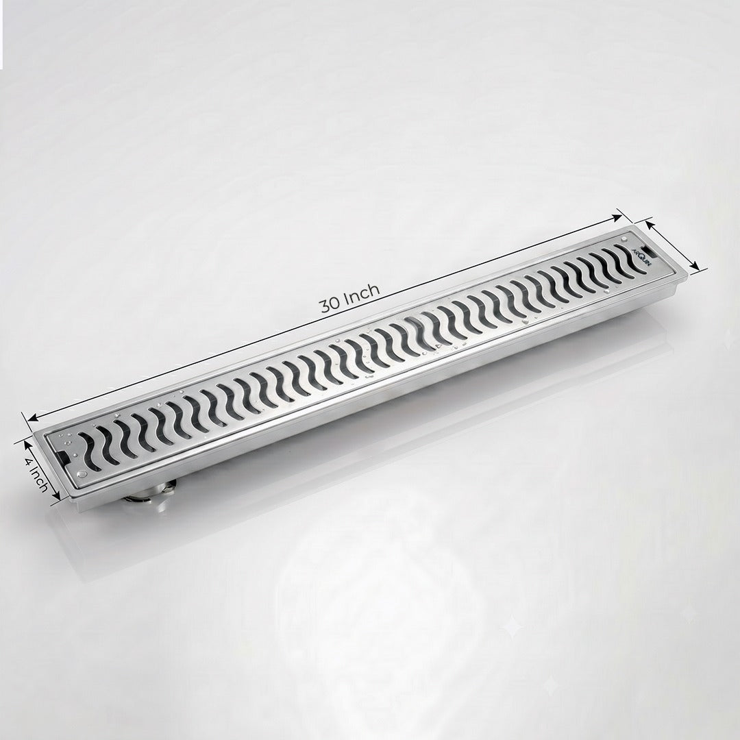 Shower Water Drain Channel SS 304 Grade with Cockroach Trap (30x4 Inch)