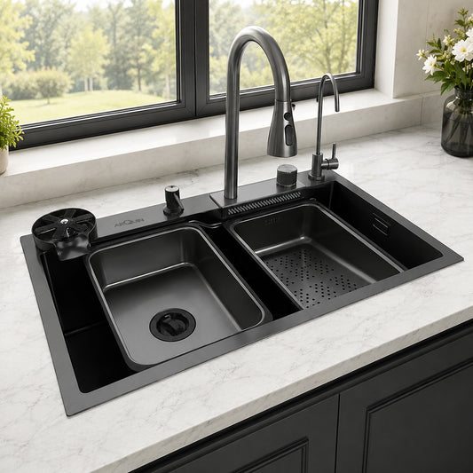 Waterfall Smart Kitchen Sink (30 x 18 x 9 Inches) 304 Grade Stainless Steel Sink
