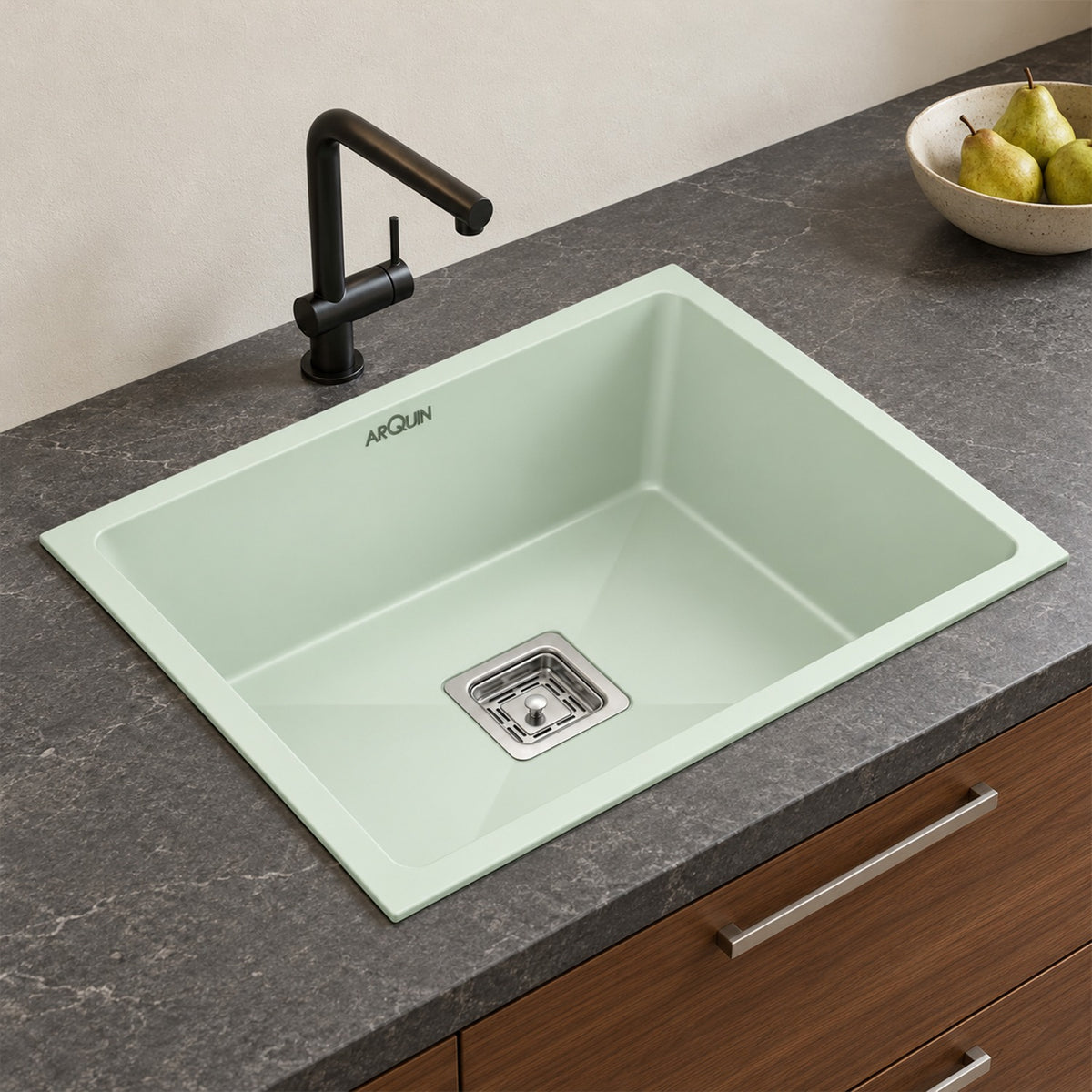 24x18x9 Inch Choco Green Quartz Single Bowl Kitchen Sink