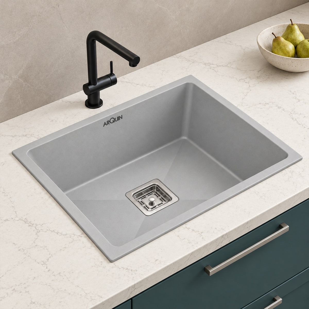 24x18x9 Inch Grey Quartz Single Bowl Kitchen Sink