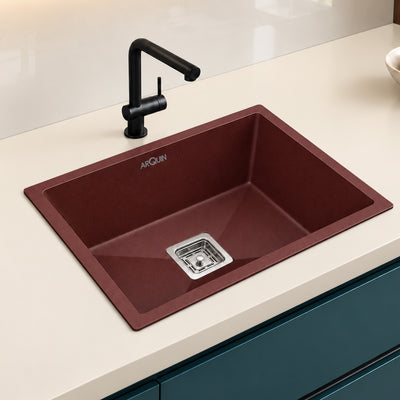 24x18x9 Inch Brown Quartz Single Bowl Kitchen Sink