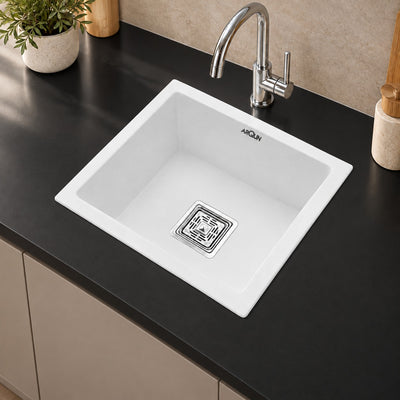 18x16x9 Inch White Quartz Single Bowl Kitchen Sink
