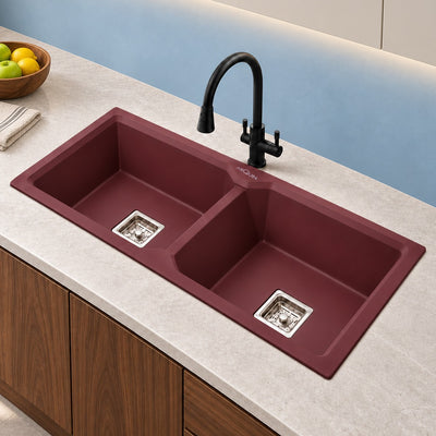 45x20x10 Inch Brown Quartz Double Bowl Kitchen Sink
