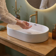 ARQUIN ARQUIN Wash Basin for Bathroom Tabletop | Ceramic Glossy Rectangular Countertop Vessel Sink | Vanity Washbasin for Dining Hall & Home LEELEE