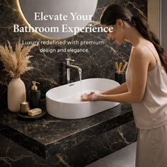 ARQUIN ARQUIN Wash Basin for Bathroom Tabletop | Ceramic Glossy Rectangular Countertop Vessel Sink | Vanity Washbasin for Dining Hall & Home LEELEE