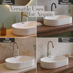 ARQUIN ARQUIN Wash Basin for Bathroom Tabletop | Ceramic Glossy Rectangular Countertop Vessel Sink | Vanity Washbasin for Dining Hall & Home LEELEE