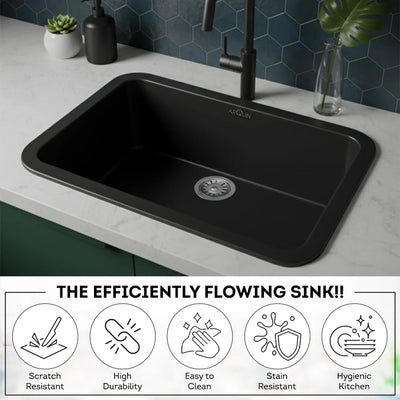 31x19x9 Inch Black Quartz Single Bowl Round Kitchen Sink