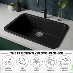 Quartz Single Bowl Round Kitchen Sink (31 x 19x 9 Inches) | Black