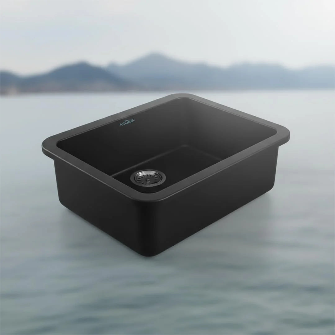31x19x9 Inch Black Quartz Single Bowl Round Kitchen Sink