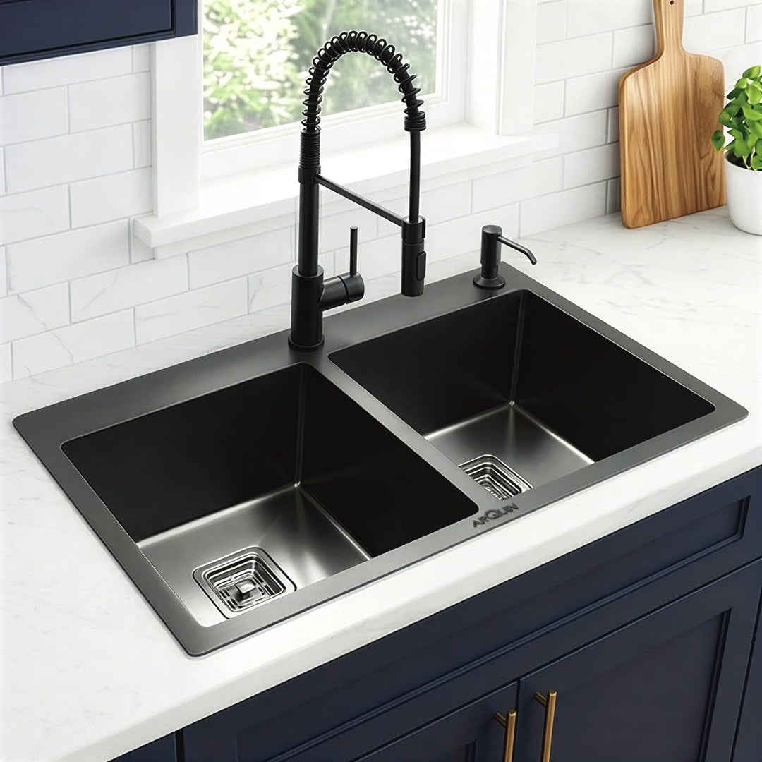 37x18x10 Inch 202 Heavy Grade Handmade Double Bowl With Tap Hole Kitchen Sink