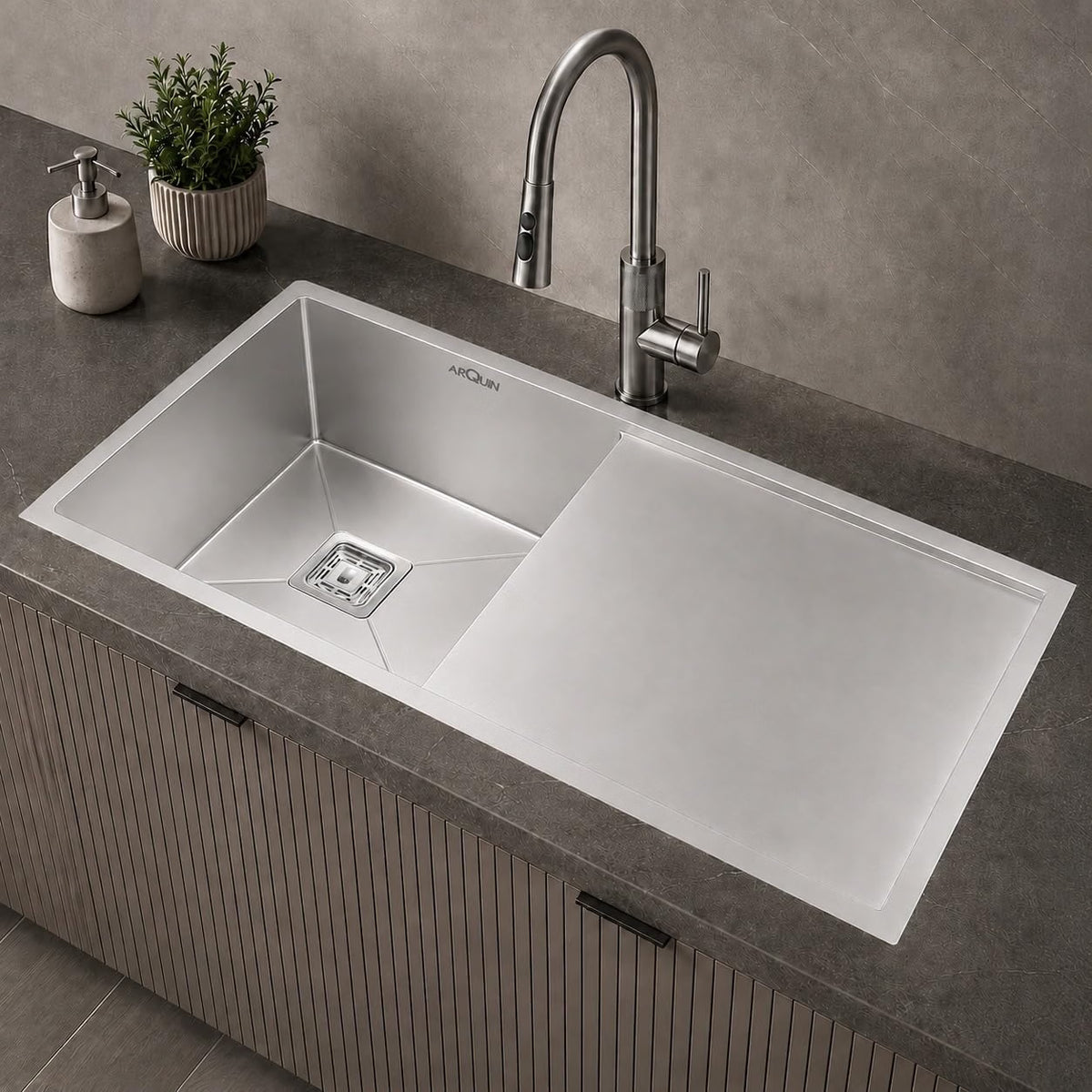 45x20x10 Inch 304 Grade Handmade Single Bowl With Drain Board Kitchen Sink Stainless Steel