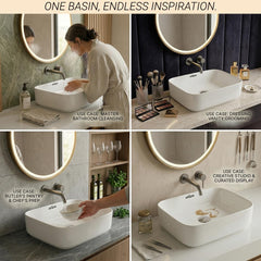 ARQUIN Wash Basin for Bathroom Tabletop | Ceramic Glossy Rectangular Countertop Vessel Sink | Vanity Washbasin for Dining Hall & Home JAGUAR