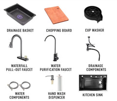 Waterfall Smart Kitchen Sink (24 x 18 x 9 Inches) | Heavy Stainless Steel Sink