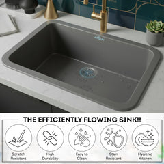 Quartz Single Bowl Round Kitchen Sink (31 x 19 x 9 Inches) | Grey
