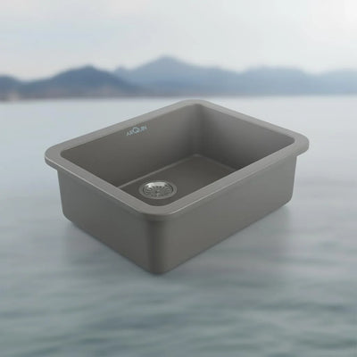 31x19x9 Inch Grey Quartz Single Bowl Round Kitchen Sink