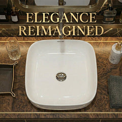 ARQUIN ARQUIN Wash Basin for Bathroom Tabletop | Ceramic Glossy Rectangular Countertop Vessel Sink | Vanity Washbasin for Dining Hall & Home KOLAR