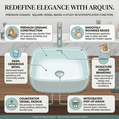 ARQUIN ARQUIN Wash Basin for Bathroom Tabletop | Ceramic Glossy Rectangular Countertop Vessel Sink | Vanity Washbasin for Dining Hall & Home KOLAR