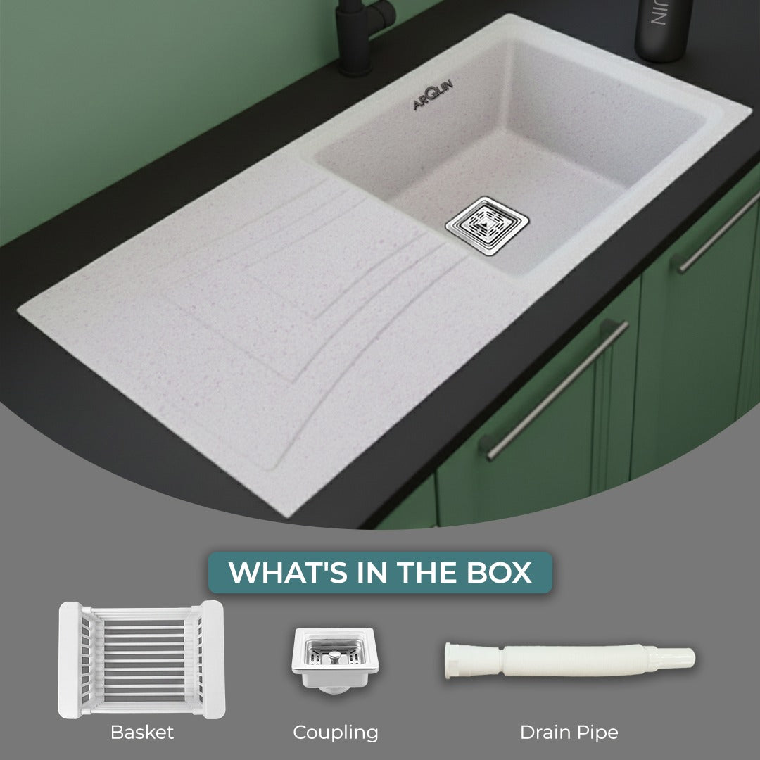 36x18x9 Inch Rosa Quartz Single Bowl With Drain Board Kitchen Sink