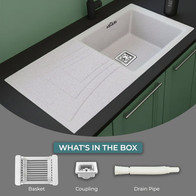 36x18x9 Inch Rosa Quartz Single Bowl With Drain Board Kitchen Sink