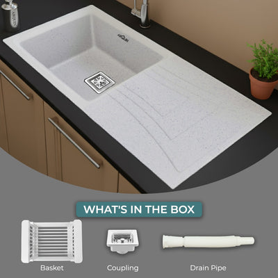 36x18x9 Inch Sand Pluto Quartz Single Bowl With Drain Board Kitchen Sink