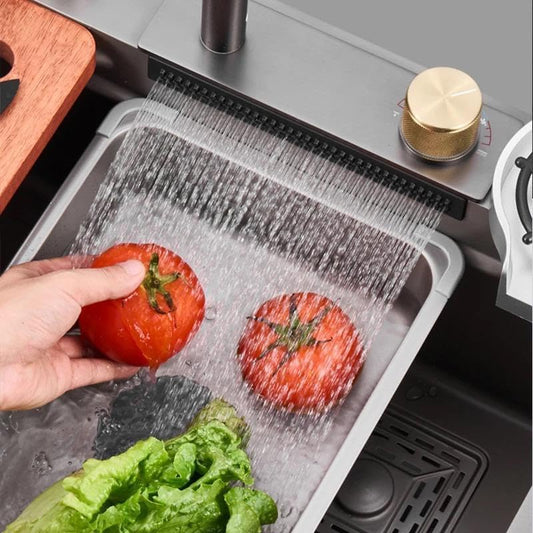 Silver Waterfall Kitchen Sink 24"x18"x9"Inch Single Bowl 304 Grade Stainless Steel ANTI SCRATCH