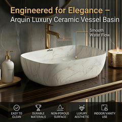 ARQUIN ARQUIN Wash Basin for Bathroom Tabletop | Ceramic Glossy Rectangular Countertop Vessel Sink | Vanity Washbasin for Dining Hall & Home CITIZEN-006(Glossy)